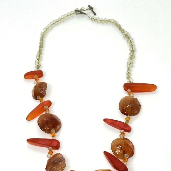 Gorgeous Carnelian Stone And Sea Glass Beaded 16” Necklace - Picture 6 of 6